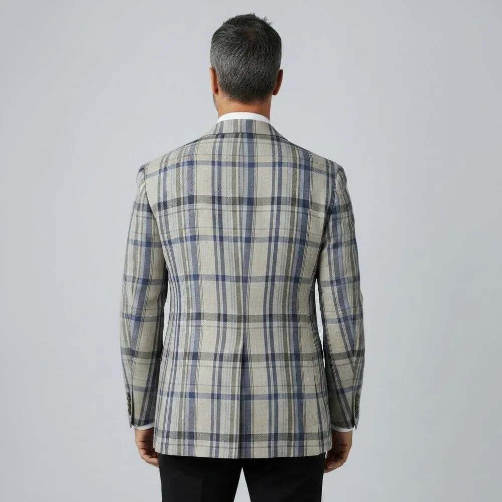 RALPH LAUREN Mens Blazer Sport Coat Two Button Jacket 40R Blue/Beige Linen Suit